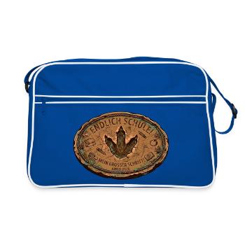 Dino Fußabdruck Endlich Schule - großer Schritt - Retro Tasche - Blau/Weiß - Vorne