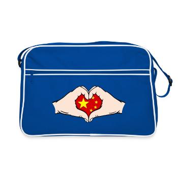 China Heart Shape with Hands - Retro Bag - blue/white - Front
