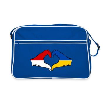 Indonesia Ukraine Heart Shape with Hands - Retro Bag - blue/white - Front