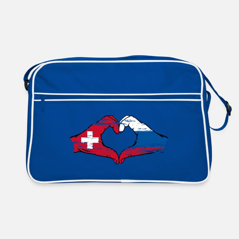 Suisse Russie Drapeau Mains Coeur Forme Utilisé Sac Retro