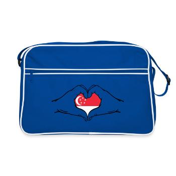 Singapore Flag Hands Heart Shape - Retro Bag - blue/white - Front
