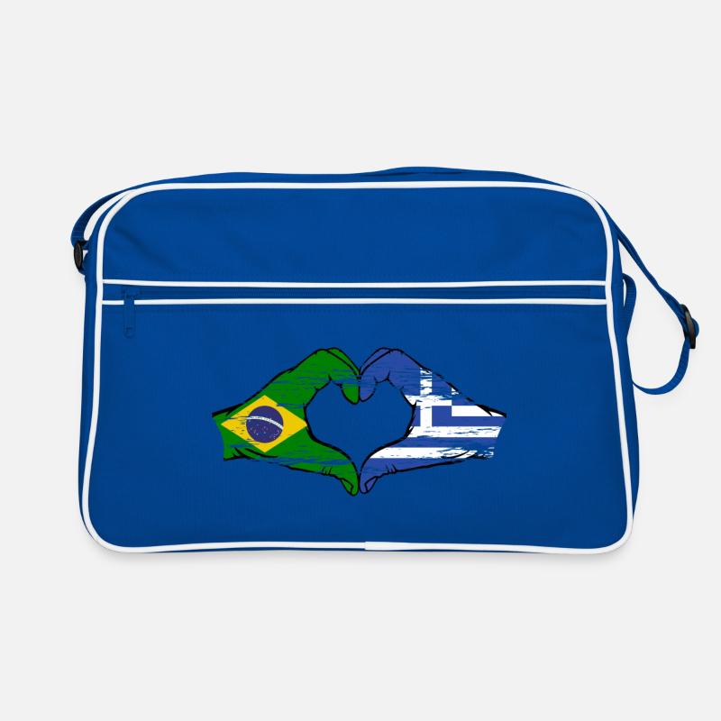 Brésil Grèce Drapeau Mains Coeur Forme Utilisé Sac Retro