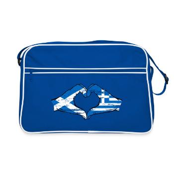 Mains de drapeau de l’Écosse Grèce en forme de coeur utilisé - Sac Retro - bleu/blanc - Devant