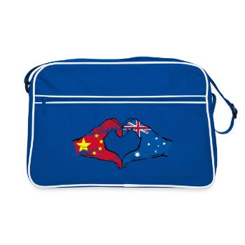 Drapeau de la Chine et de l’Australie en forme de cœur utilisé - Sac Retro - bleu/blanc - Devant