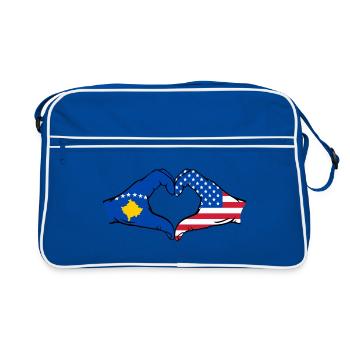 Kosovo USA Drapeau Mains Coeur Forme - Sac Retro - bleu/blanc - Devant