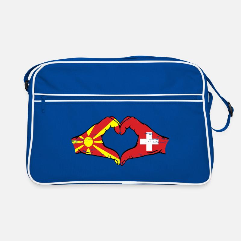 Macédoine Suisse Drapeau Mains Coeur Forme Utilisé Sac Retro