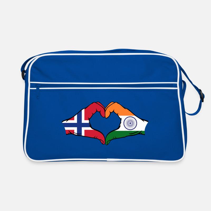 Norwegen Indien Hände Herzform - Retro Tasche - Blau/Weiß