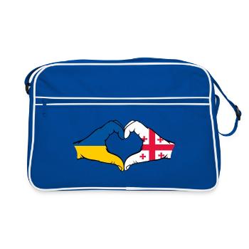 Ukraine Georgia Flag Hands Heart Shape - Retro Bag - blue/white - Front