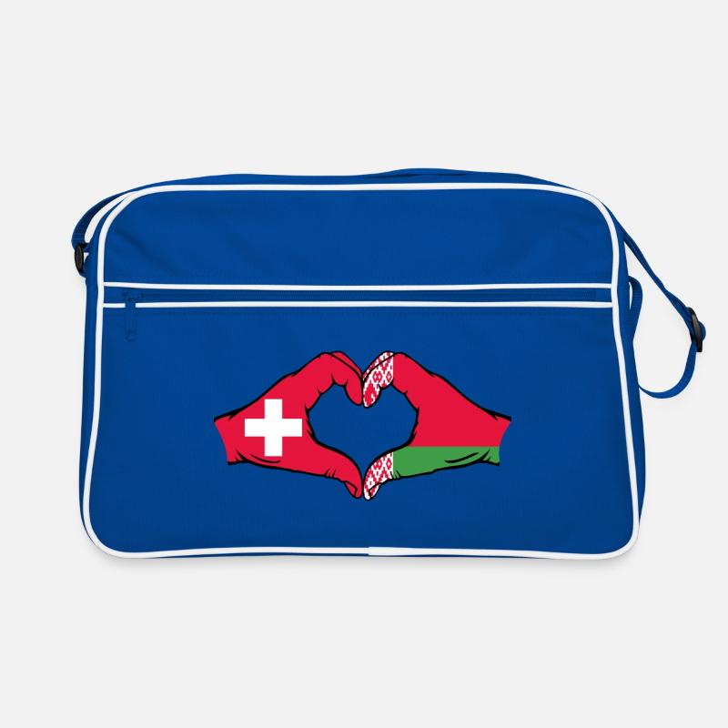 Schweiz Belarus Flagge Hände Herzform Retro Tasche