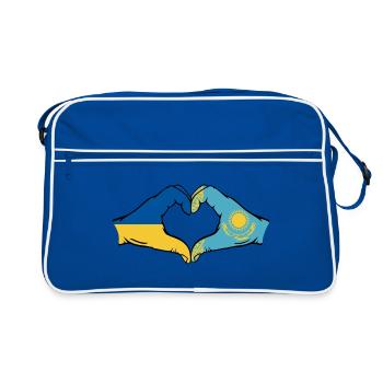 Ukraine Kazakhstan Flag Hands Heart Shape - Retro Bag - blue/white - Front