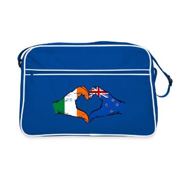 Irlande Nouvelle-Zélande drapeau mains forme coeur utilisé - Sac Retro - bleu/blanc - Devant