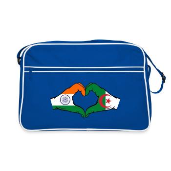 Inde Algérie Drapeau Mains Coeur Forme - Sac Retro - bleu/blanc - Devant