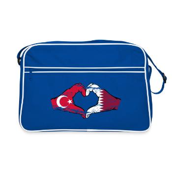 Türkei Katar Flagge Hände Herzform used - Retro Tasche - Blau/Weiß - Vorne