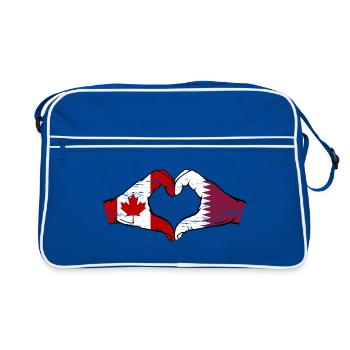 Kanada Katar Flagge Hände Herzform used - Retro Tasche - Blau/Weiß - Vorne