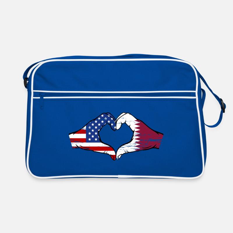 États-Unis, drapeau du Qatar, mains, forme de coeur utilisé Sac Retro