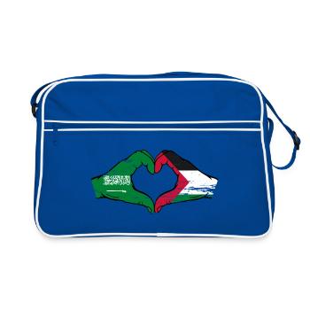 Saudi Arabia Palestine Flag Hands Heart Shape Used - Retro Bag - blue/white - Front