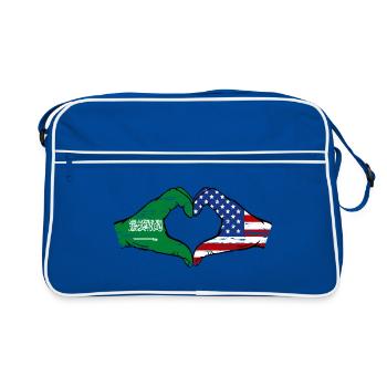 Saudi Arabia USA Flag Hands Heart Shape Used - Retro Bag - blue/white - Front