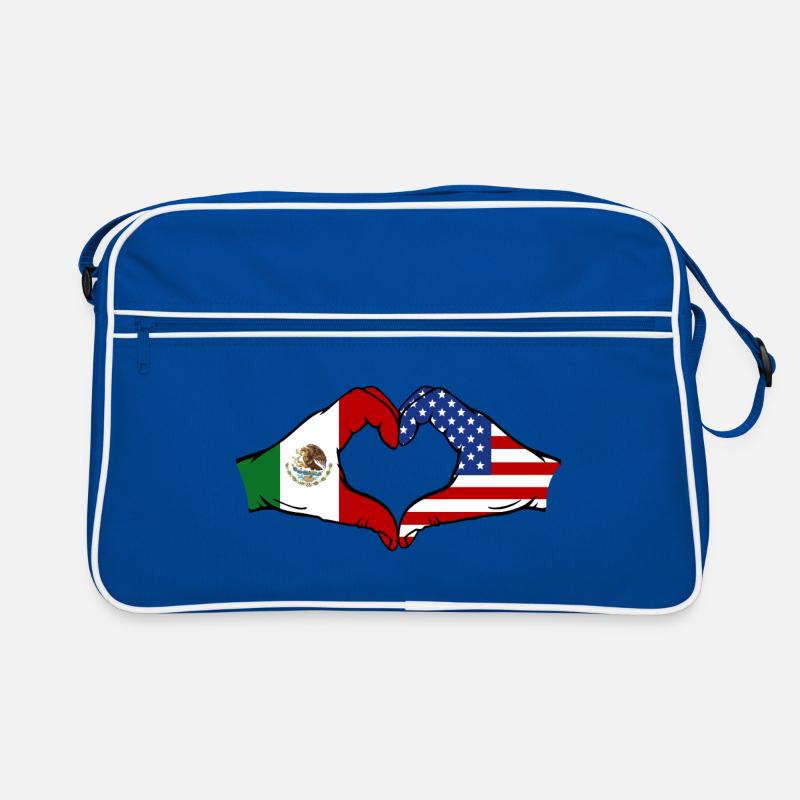 Mexique États-Unis Drapeau Mains Coeur Forme Sac Retro