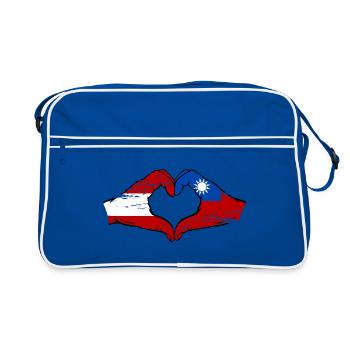 Österreich Taiwan Flagge Hände Herzform used - Retro Tasche - Blau/Weiß - Vorne