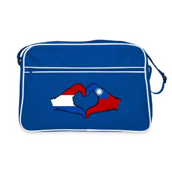 Holland Taiwan Flagge Hände Herzform - Retro Tasche - Blau/Weiß - Vorne