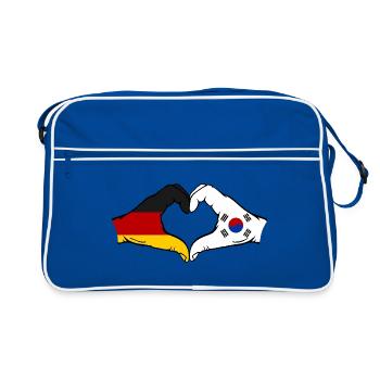Allemagne Corée du Sud Drapeau Mains Coeur Forme - Sac Retro - bleu/blanc - Devant