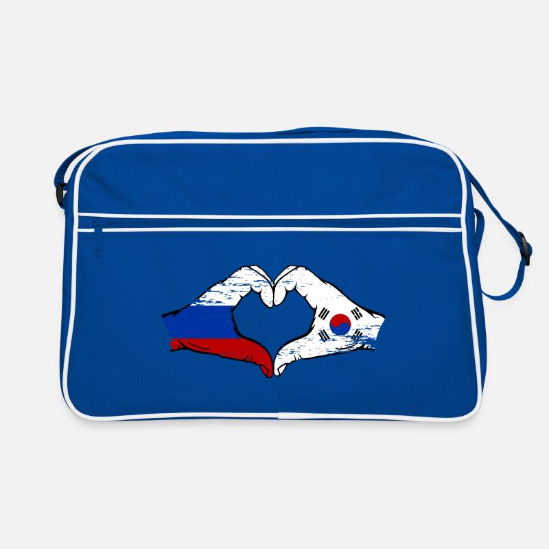 Russie Corée du Sud drapeau mains forme coeur utilisé Sac Retro