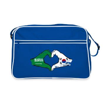 Saudi Arabia South Korea Flag Hands Heart Shape Used - Retro Bag - blue/white - Front
