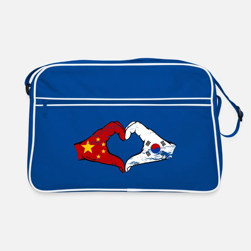 Chine Corée du Sud Drapeau Mains Coeur Forme Utilisé - Sac Retro - bleu/blanc