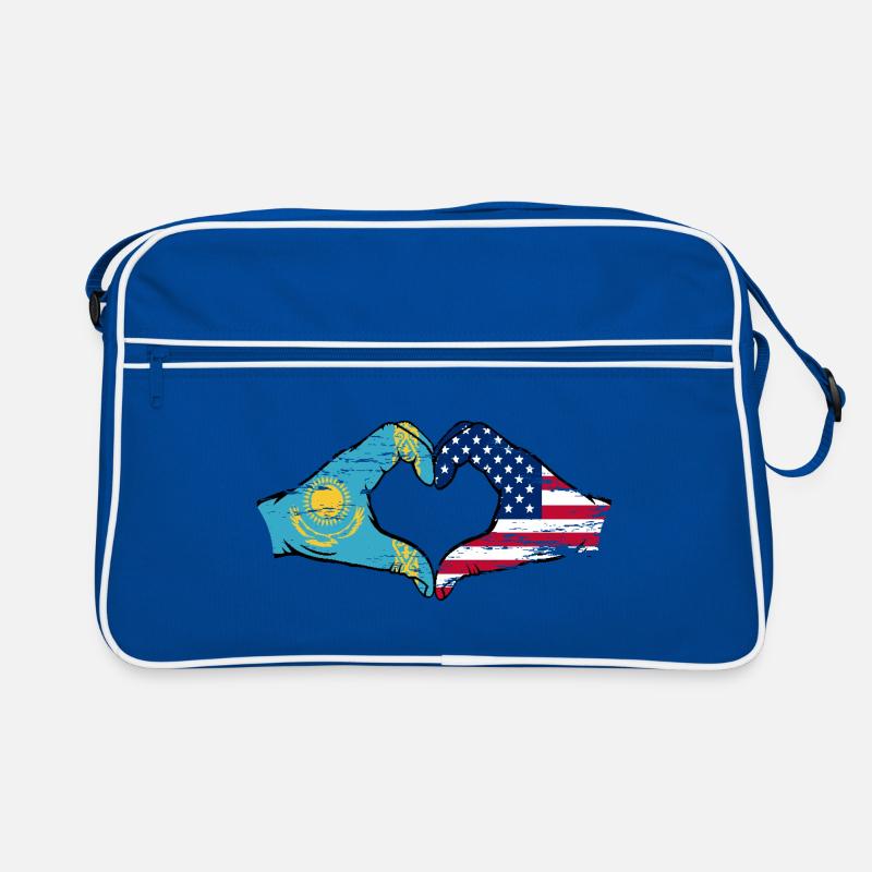 Kazakhstan États-Unis drapeau mains forme de coeur utilisé Sac Retro