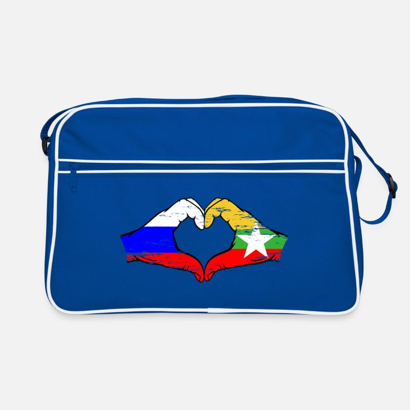 Russie Myanmar drapeau mains forme de coeur utilisé Sac Retro