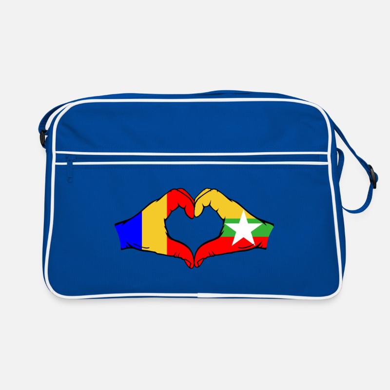 Roumanie Myanmar Drapeau Mains Coeur Forme Sac Retro