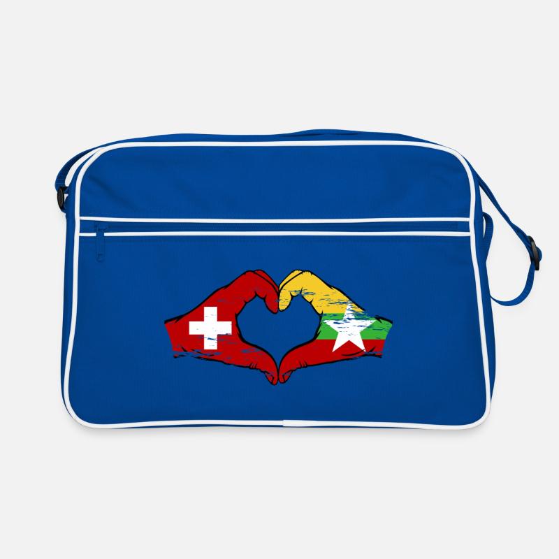 Suisse Myanmar drapeau mains forme de coeur utilisé Sac Retro