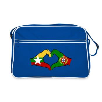 Myanmar Portugal Flag Hands Heart Shape - Retro Bag - blue/white - Front
