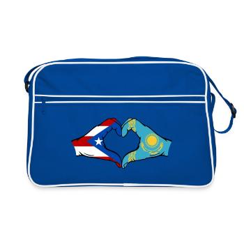 Porto Rico Kazakhstan Drapeau Mains Coeur Forme - Sac Retro - bleu/blanc - Devant