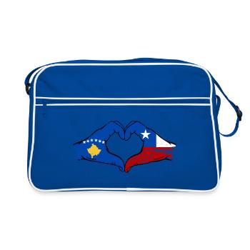 Kosovo Chile Flagge Hände Herzform used - Retro Tasche - Blau/Weiß - Vorne