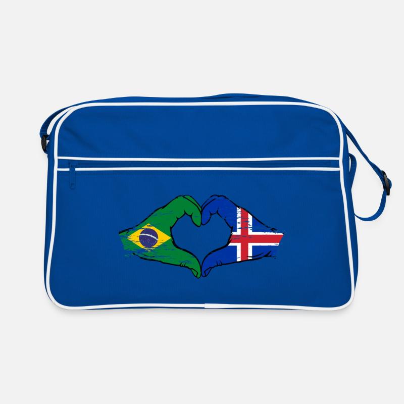 Brésil Islande Drapeau Mains Coeur Forme Utilisé Sac Retro