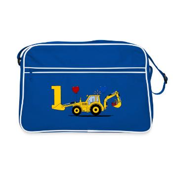 1. Geburtstag Bagger Traktor - Retro Tasche - Blau/Weiß - Vorne