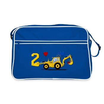 2ème anniversaire tracteur excavatrice - Sac Retro - bleu/blanc - Devant
