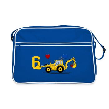 6th Birthday Excavator Tractor - Retro Bag - blue/white - Front