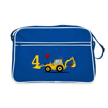 4th Birthday Excavator Tractor - Retro Bag - blue/white - Front