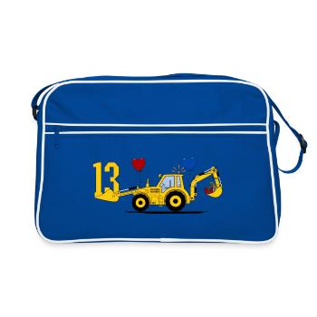 13th birthday excavator tractor - Retro Bag - blue/white - Front