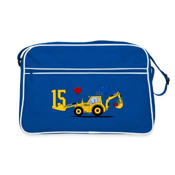 Tracteur excavatrice 15e anniversaire - Sac Retro - bleu/blanc - Devant