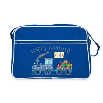 Kinderzug Eisenbahn Happy Birthday 3 - Retro Tasche - Blau/Weiß - Vorne