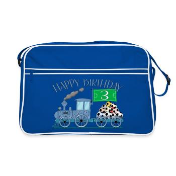 Kinderzug Eisenbahn Happy Birthday Fußball 3 - Retro Tasche - Blau/Weiß - Vorne