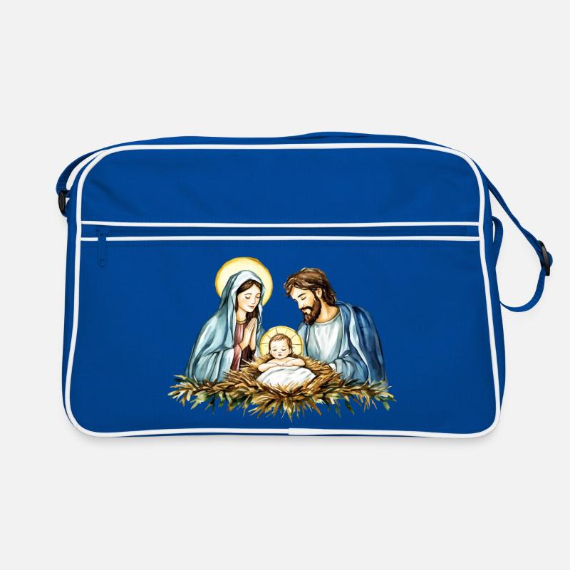 Weihnachtspullover Weihnachten an der Krippe Jesus Retro Tasche