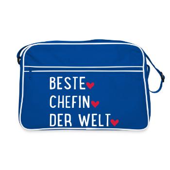 Beste Chefin der Welt - Retro Tasche - Blau/Weiß - Vorne