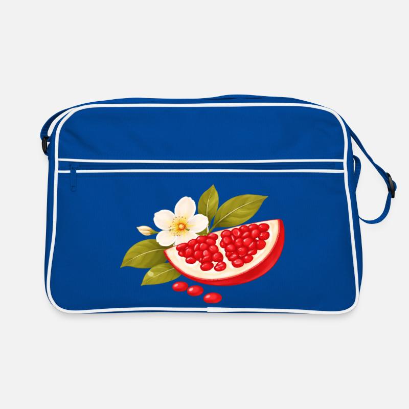Granatapfel Illustration mit Blüte – Botanisch Retro Tasche