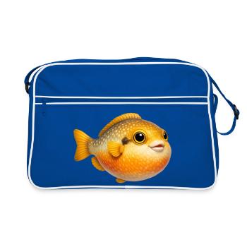 Kuscheliger Goldfisch-Karikatur - Retro Tasche - Blau/Weiß - Vorne