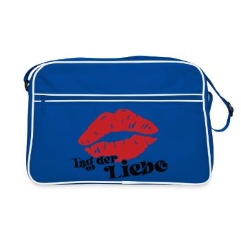Tag der Liebe Hochzeit Verlobung Geburtstag Kuss - Retro Tasche - Blau/Weiß - Vorne
