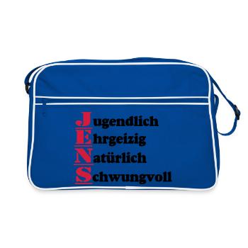 Jens , Vorname,Namensschild,Name,Fun Shirt (25) - Retro Tasche - Blau/Weiß - Vorne